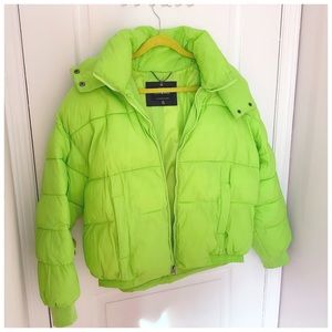 Lucky Brand Puffer Neon Green Coat